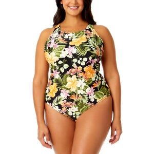 HURLEY Women's Floral Print One-Piece Swimsuit, Waikiki Wonder XXL